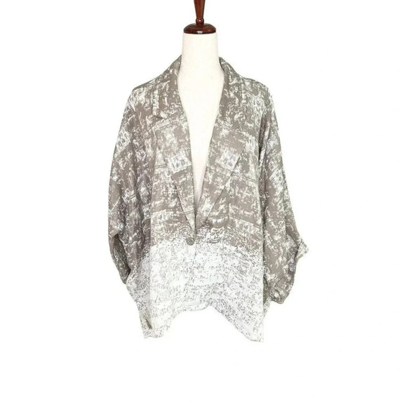 Marla Wynne Jacket Sz L Oversize Drapey Taupe Kimono Tapestry Jacquard Lagenlook - Picture 1 of 14